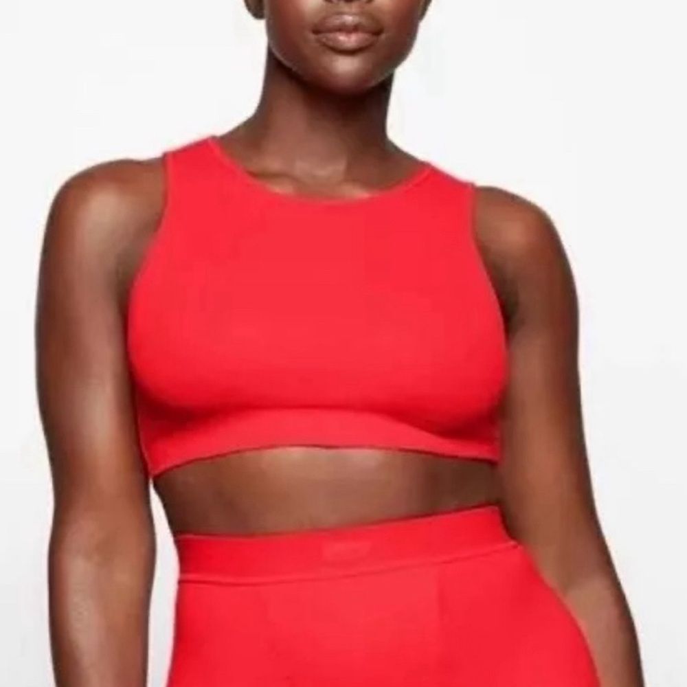 SKIMS Size 4X Cotton Rib Super Crop Tank Ruby AP-CRP-1399 NWT